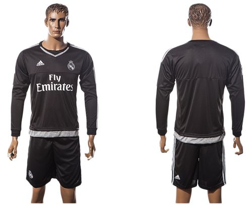 Real Madrid Blank Black Long Sleeves Soccer Club Jersey