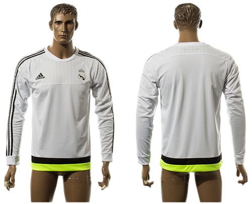 Real Madrid Blank White Long Sleeves Training Soccer Club Jersey