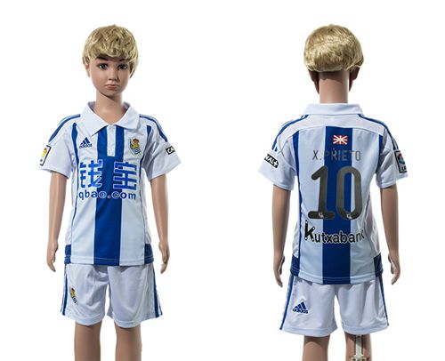 Real Sociedad #10 X.Prieto Home Kid Soccer Club Jersey