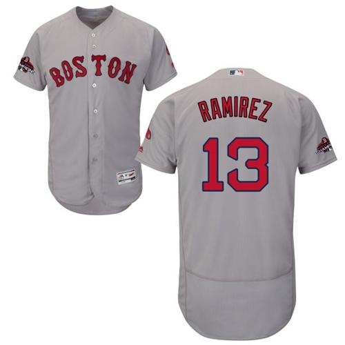 Red Sox #13 Hanley Ramirez Grey Flexbase Authentic Collection 2018 World Series Champions Stitched MLB Jersey