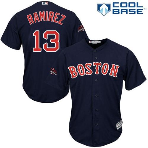 Red Sox #13 Hanley Ramirez Navy Blue Cool Base 2018 World Series Champions Stitched Youth MLB Jersey