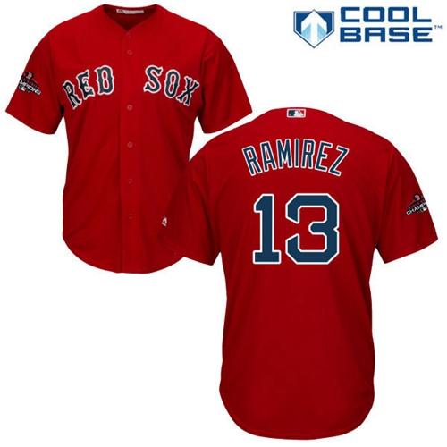 Red Sox #13 Hanley Ramirez Red Cool Base 2018 World Series Champions Stitched Youth MLB Jersey