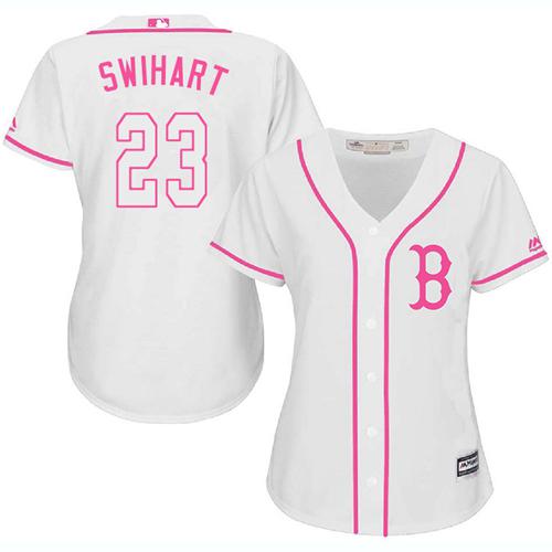 Red Sox #23 Blake Swihart White Pink Fashion Women's Stitched MLB Jersey