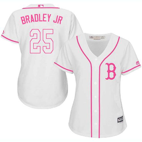 Red Sox #25 Jackie Bradley Jr White Pink Fashion Women's Stitched MLB Jersey