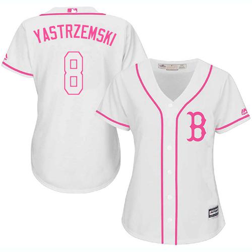 Red Sox #8 Carl Yastrzemski White Pink Fashion Women's Stitched MLB Jersey