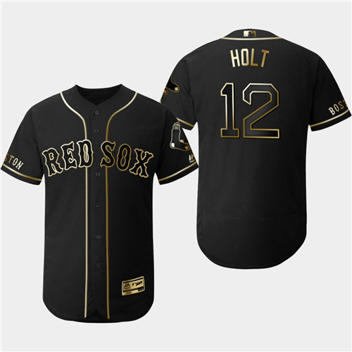 Red Sox 12 Brock Holt Black Gold Flexbase Jersey