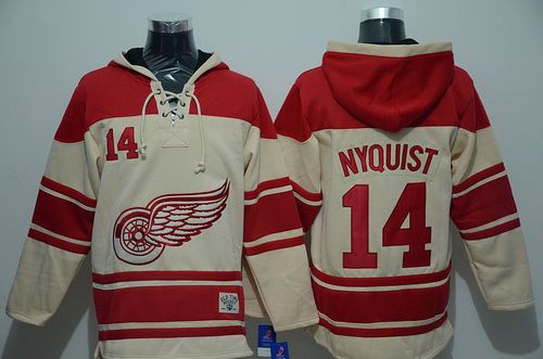 Red Wings #14 Gustav Nyquist Cream Sawyer Hooded Sweatshirt