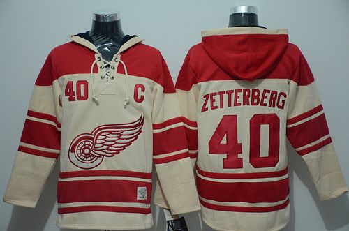 Red Wings #40 Henrik Zetterberg Cream Sawyer Hooded Sweatshirt