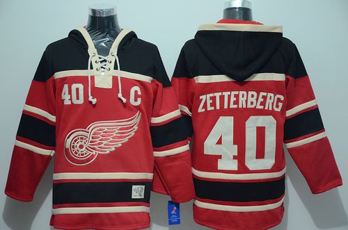 Red Wings #40 Henrik Zetterberg Red Sawyer Hooded Sweatshirt