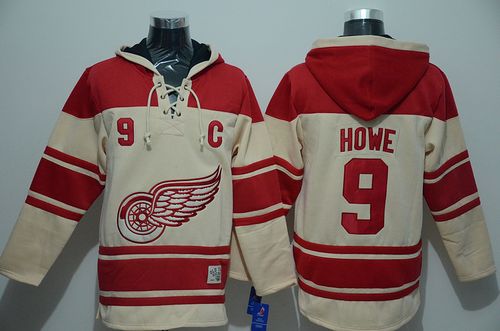 Red Wings #9 Gordie Howe Cream Sawyer Hooded Sweatshirt