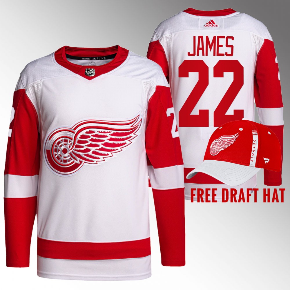 Red Wings 2022 NHL Draft Dylan James White Jersey Authentic Primegreen Away