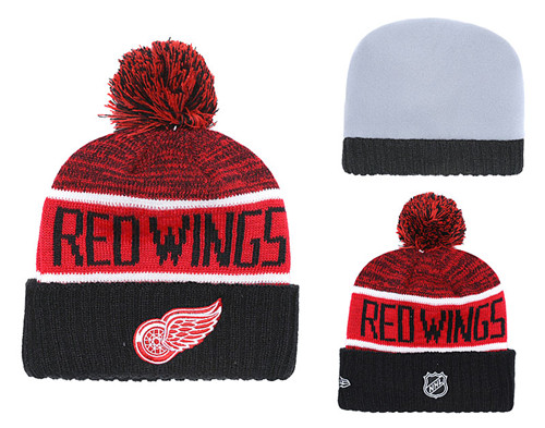Red Wings Fresh Logo Black Pom Knit Hat YD