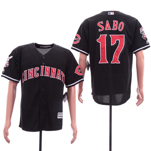 Reds 17 Chris Sabo Black Cool Base Jersey
