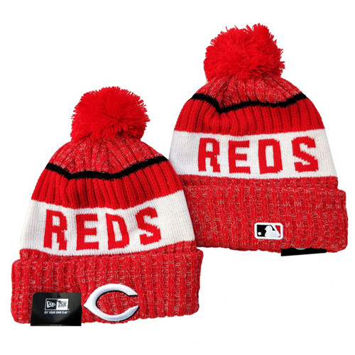 Reds Team Logo Red Pom Knit Hat YD