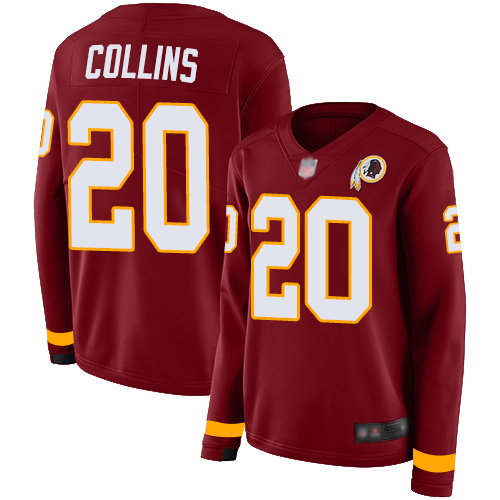 Redskins #20 Landon Collins Burgundy Red Team Color Women's Stitched Football Limited Therma Long Sleeve Jersey