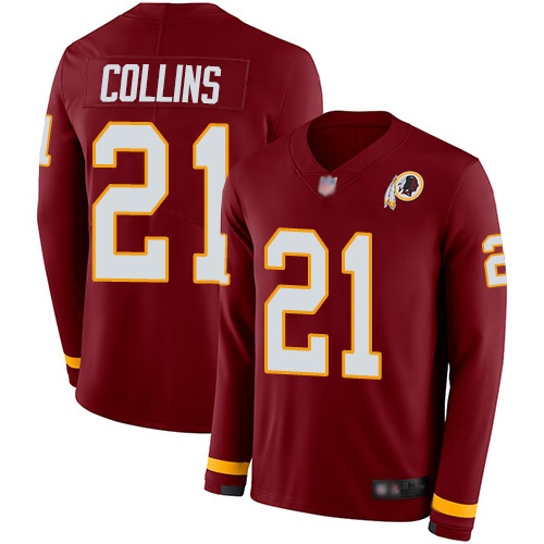 Redskins #21 Landon Collins Burgundy Red Team Color Men's Stitched Football Limited Therma Long Sleeve Jersey