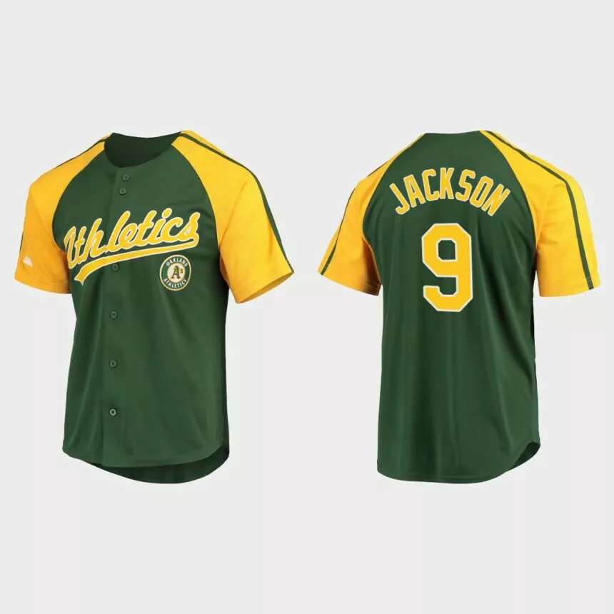 Reggie Jackson Oakland Athletics Replica Button-Down Raglan Jersey – Green