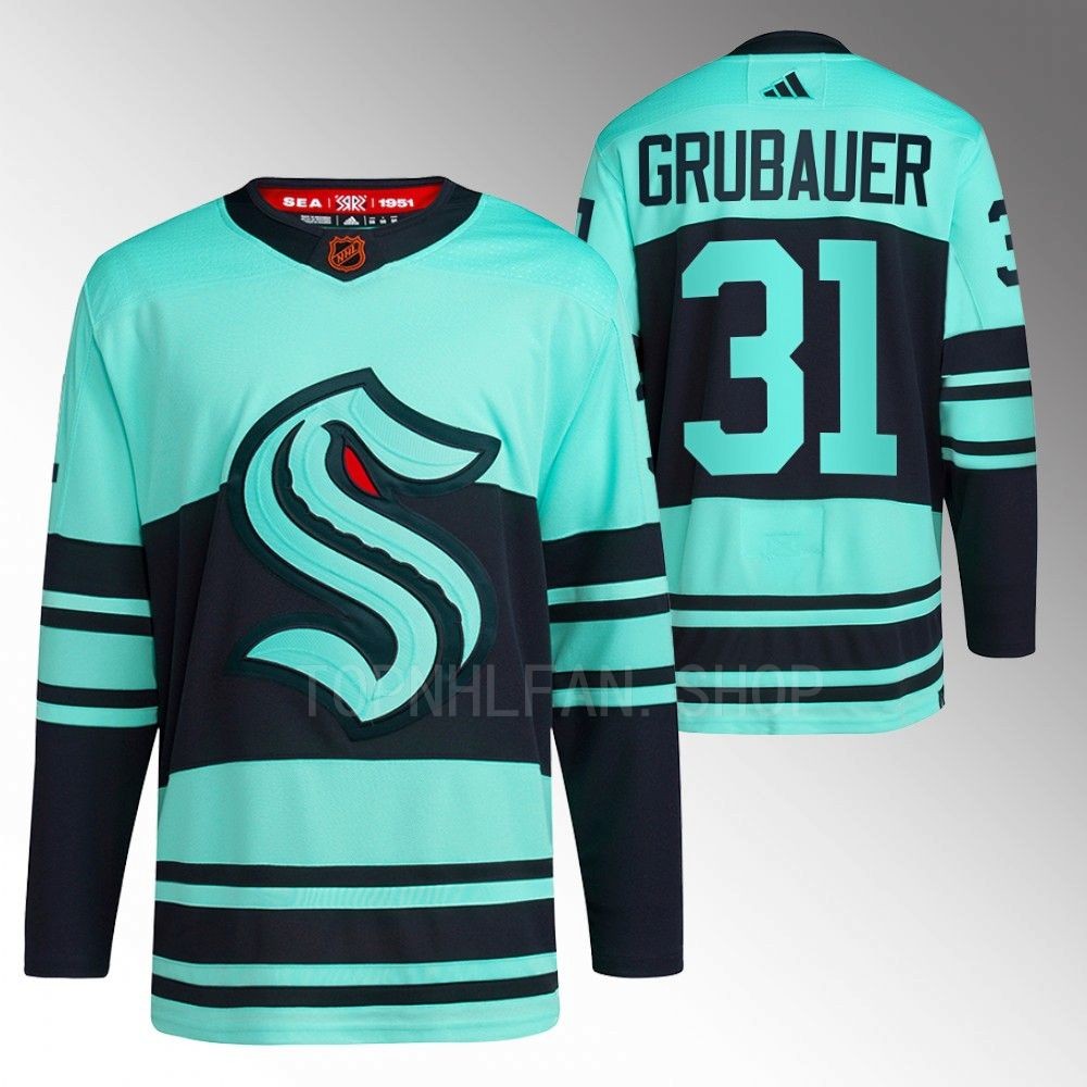 Reverse Retro 2.0 Seattle Kraken Philipp Grubauer 2022 Ice Blue Authentic Primegreen Jersey men's