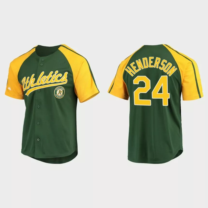 Rickey Henderson Oakland Athletics Replica Button-Down Raglan Jersey – Green
