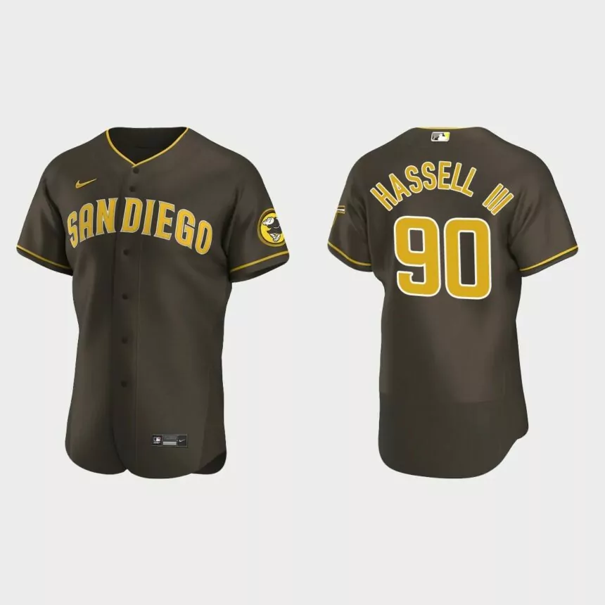 Robert Hassell III #90 San Diego Padres Authentic Road Jersey – Brown