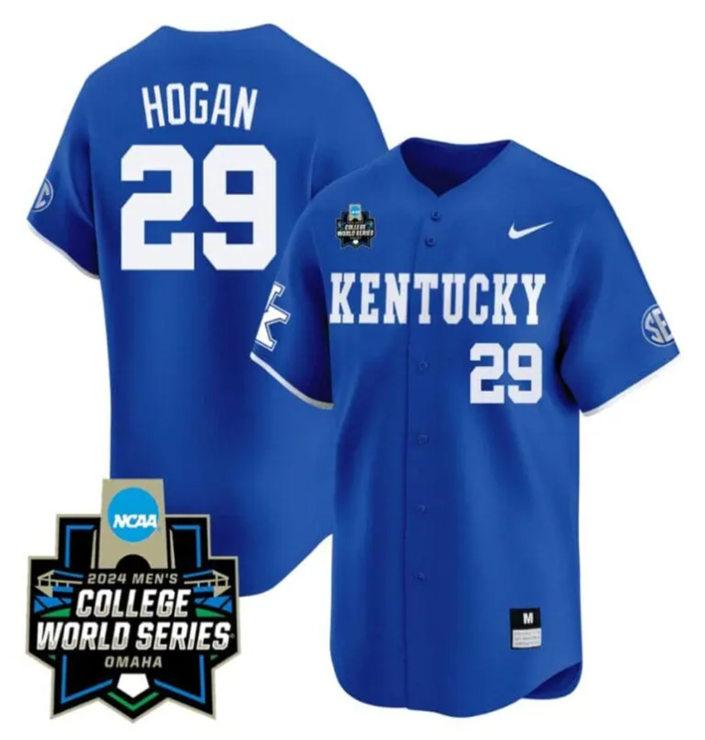 Robert Hogan Jersey #29 Kentucky Wildcats 2024 College World Series Vapor Premier Limited NCAA Baseball Stitched Blue