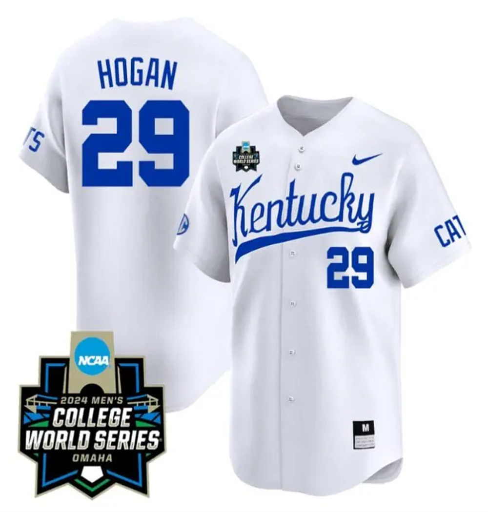 Robert Hogan Jersey #29 Kentucky Wildcats 2024 College World Series Vapor Premier Limited NCAA Baseball Stitched White