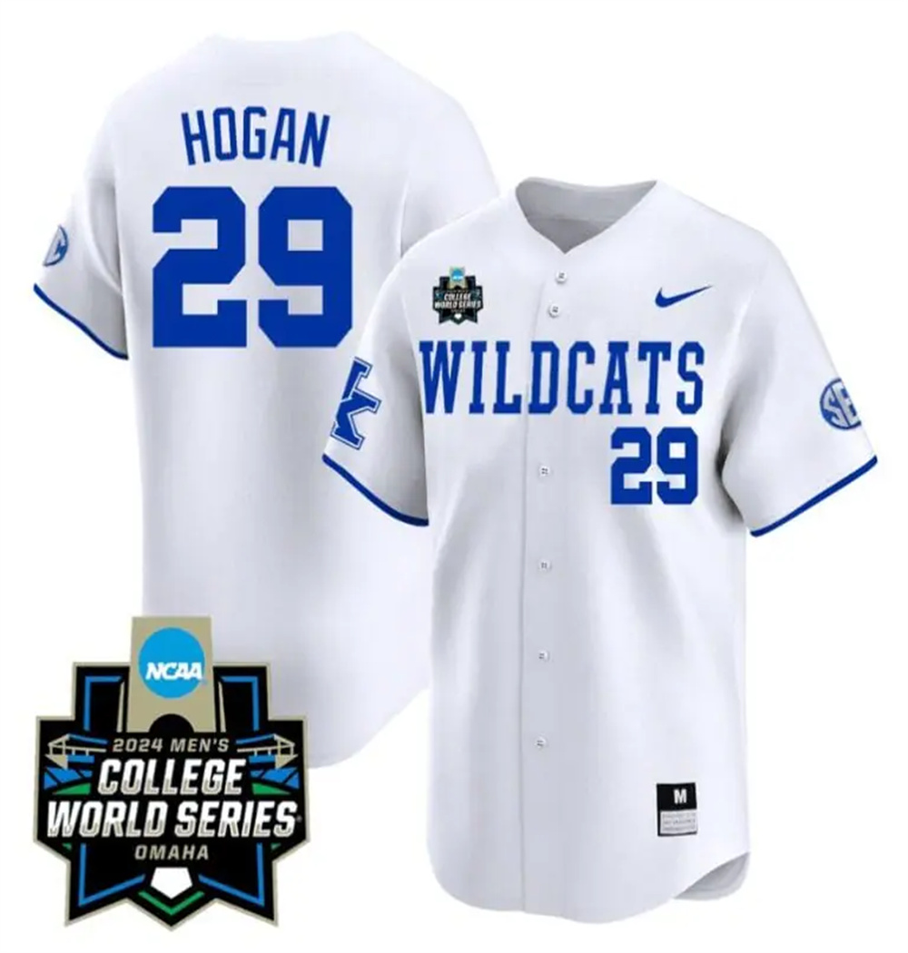 Robert Hogan Jersey #29 Kentucky Wildcats 2024 College World Series Vapor Premier Limited NCAA Baseball Stitched White Pinstripe