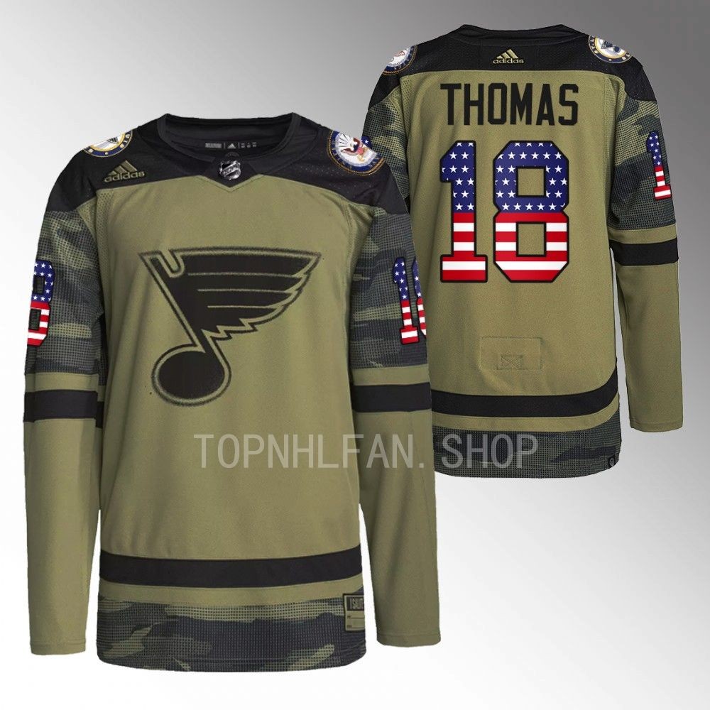 Robert Thomas Blues Veterans Day Jersey Camo Warmup