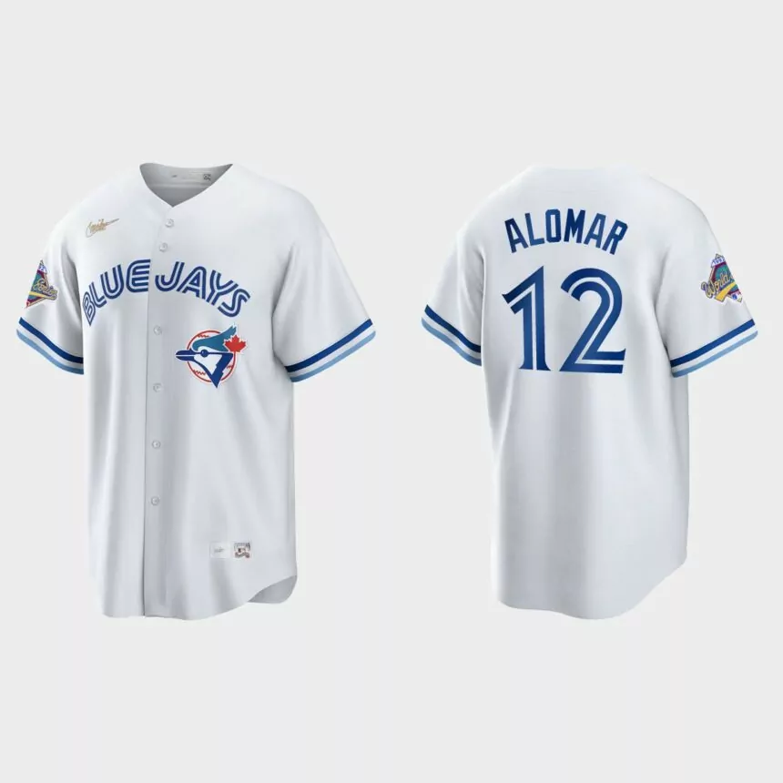 Roberto Alomar Toronto Blue Jays 1992 World Series Patch Cooperstown Jersey – White