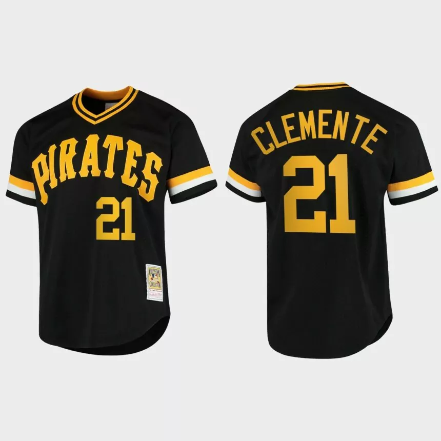 Roberto Clemente #21 Pittsburgh Pirates Vintage BP Jersey – Black