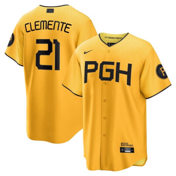 Roberto Clemente Pittsburgh Pirates Gold City Connect Jersey – All Stitched
