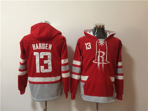 Rockets 13 James Harden Red All Stitched Hooded Sweatshirt