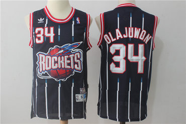 Rockets 34 Hakeem Olajuwon Navy Hardwood Classics Jersey