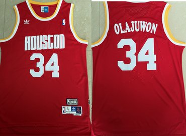 Rockets 34 Hakeem Olajuwon Red Hardwood Classics Jersey