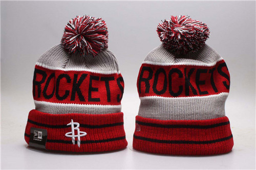 Rockets Red Banner Block Cuffed Pom Knit Hat YP