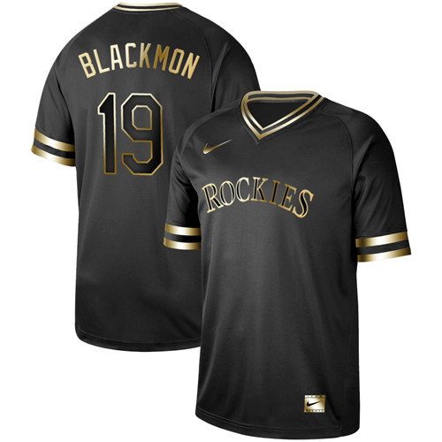 Rockies 19 Charlie Blackmon Black Gold Nike Cooperstown Collection Legend V Neck Jersey