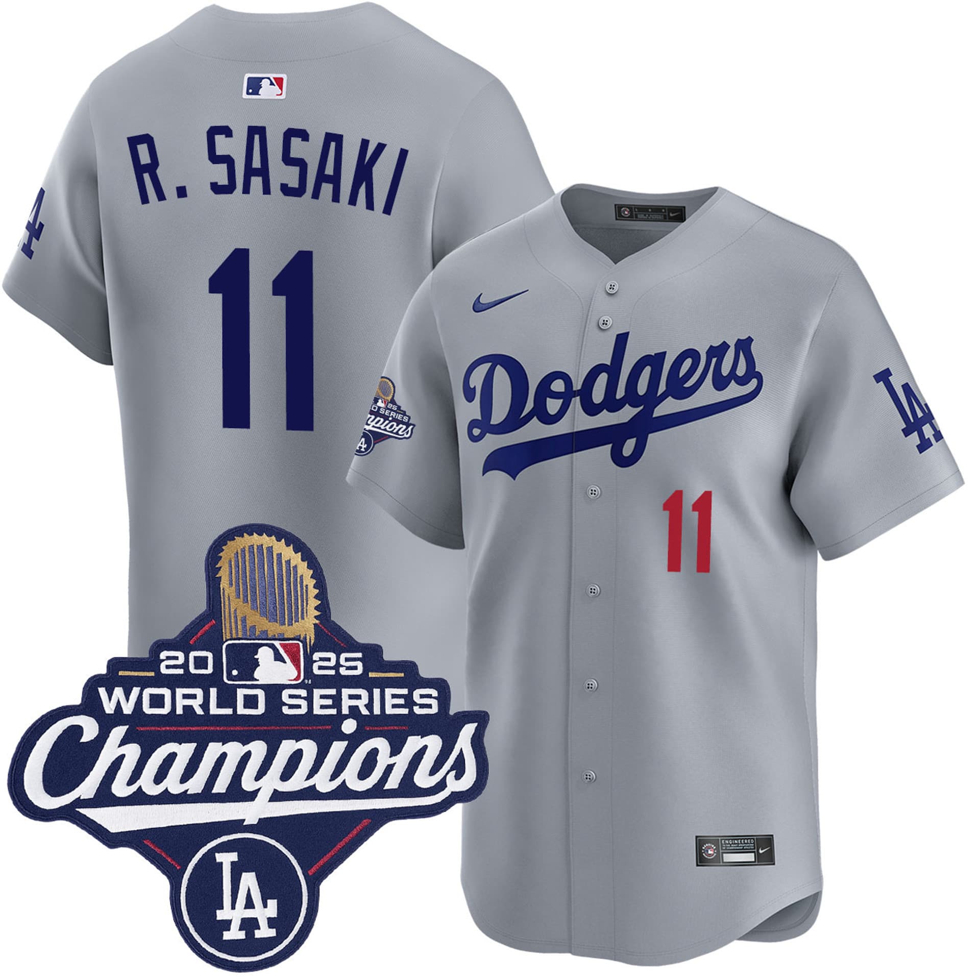 Roki Sasaki Los Angeles Dodgers Alternate Road Limited 2025 World Series Champions Jersey