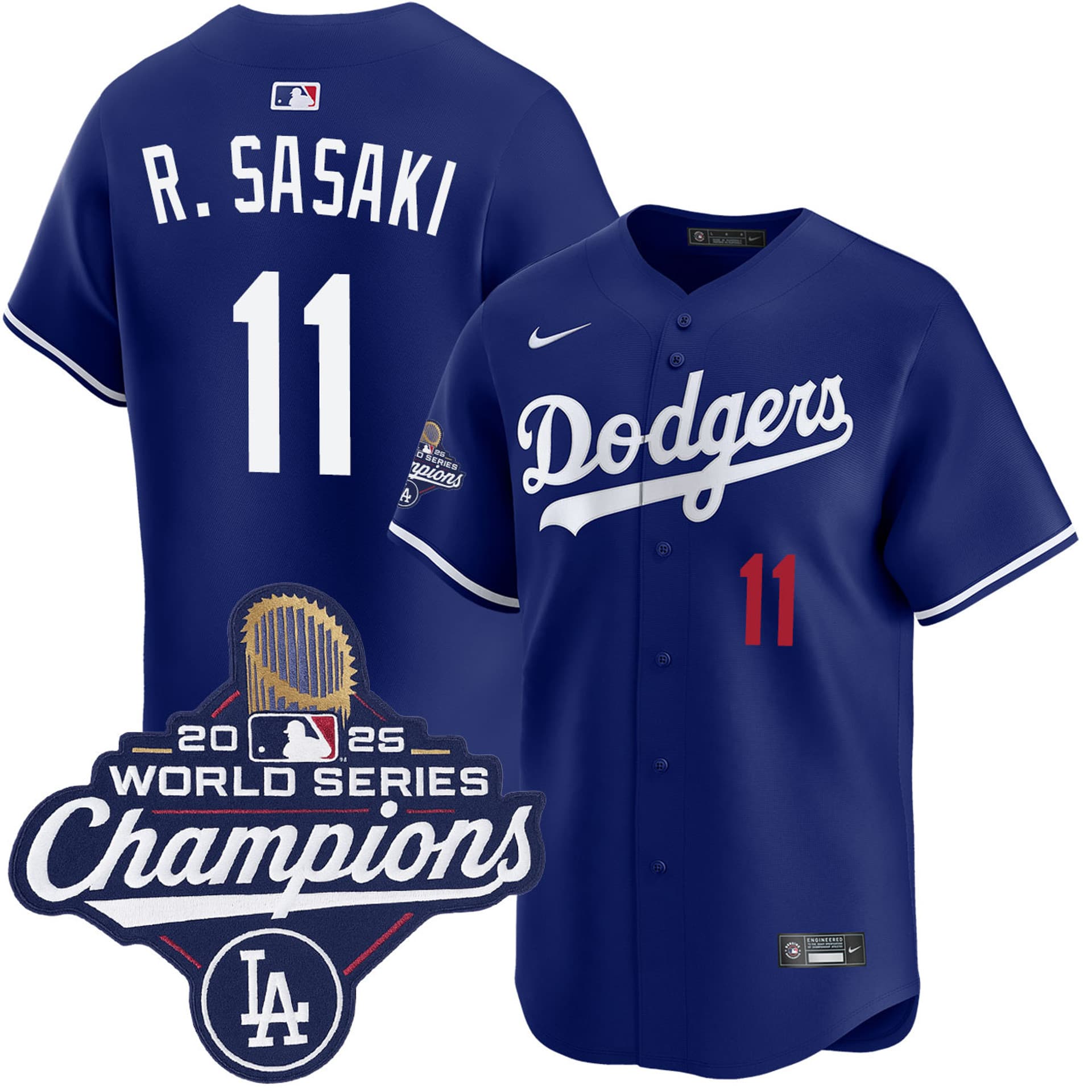 Roki Sasaki Los Angeles Dodgers Alternate Royal Limited 2025 World Series Champions Jersey