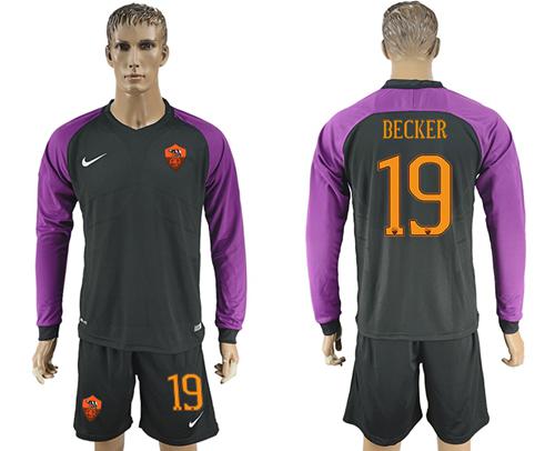 Roma #19 Becker Black Goalkeeper Long Sleeves Soccer Club Jersey