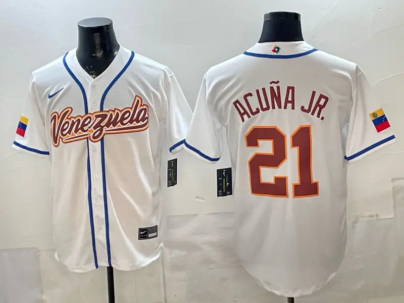 Ronald Acu?a Jr. 21  Venezuela Baseball Nike 2026 World Baseball Classic Home Stadium  Jersey - White