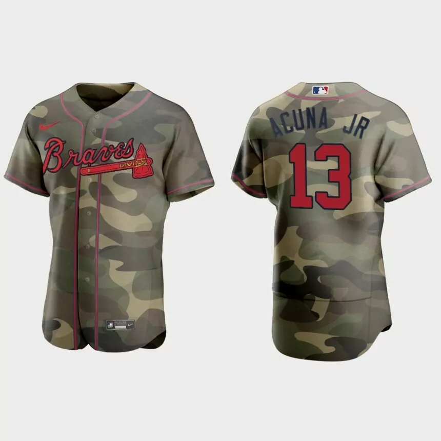 Ronald Acuna Jr. Atlanta Braves 2021 National Armed Forces Day Authentic Jersey – Camo