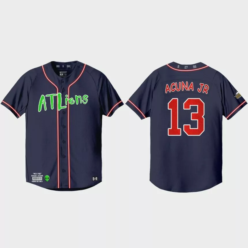 Ronald Acuna Jr. Atlanta Braves 25th Anniversary Baseball Outkast Jersey – Navy