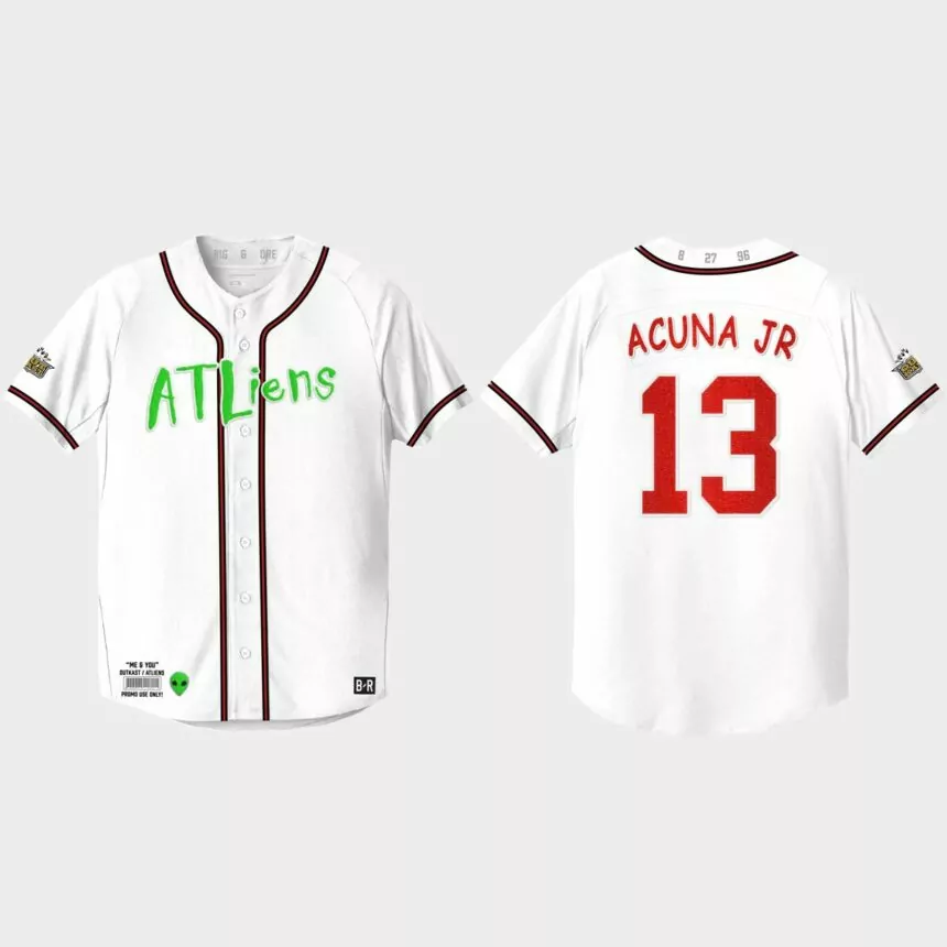 Ronald Acuna Jr. Atlanta Braves 25th Anniversary Baseball Outkast Jersey – White
