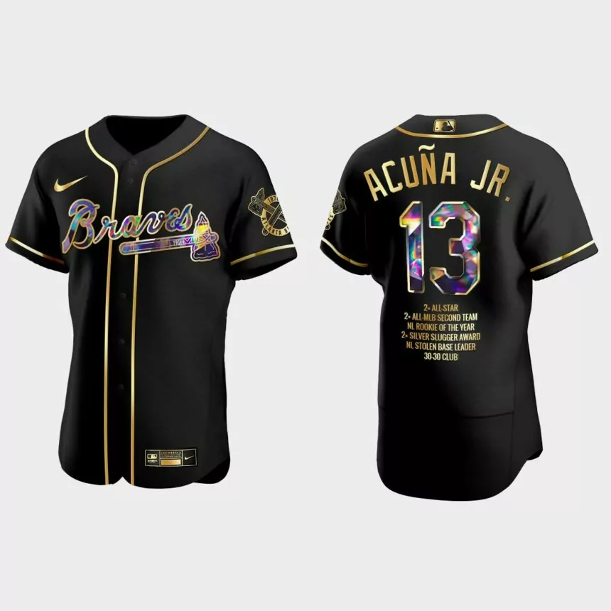 Ronald Acuna Jr. Atlanta Braves Career Highlights Diamond Jersey – Black