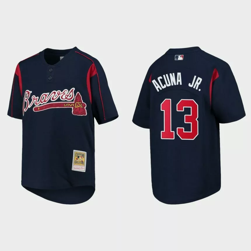 Ronald Acuna Jr. Atlanta Braves Cooperstown Mesh Batting Practice Jersey – Navy
