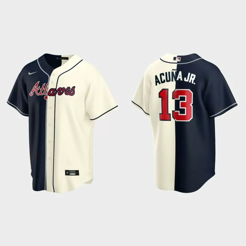 Ronald Acuna Jr. Atlanta Braves Split Replica Jersey – Navy Gream