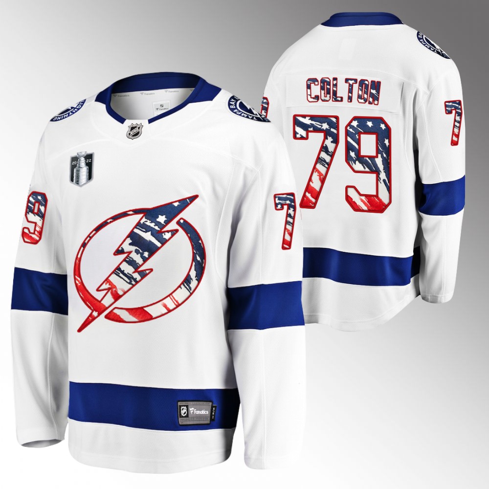 Ross Colton Lightning 4th of July Jersey White Stars Stripes Flag