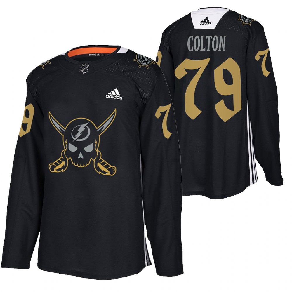 Ross Colton Lightning Gasparilla inspired Jersey Black Pirate-themed Warmup