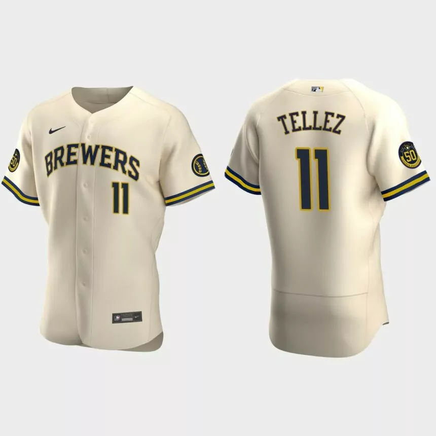 Rowdy Tellez Milwaukee Brewers Authentic Alternate Jersey – Cream