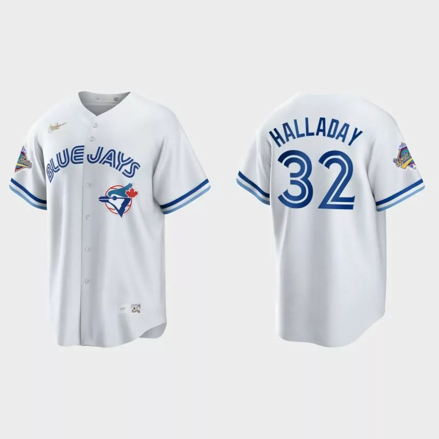 Roy Halladay Toronto Blue Jays 1992 World Series Patch Cooperstown Jersey – White